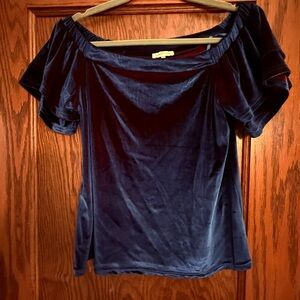 Sugarlips Navy Velvet Off-Shoulder Blouse
